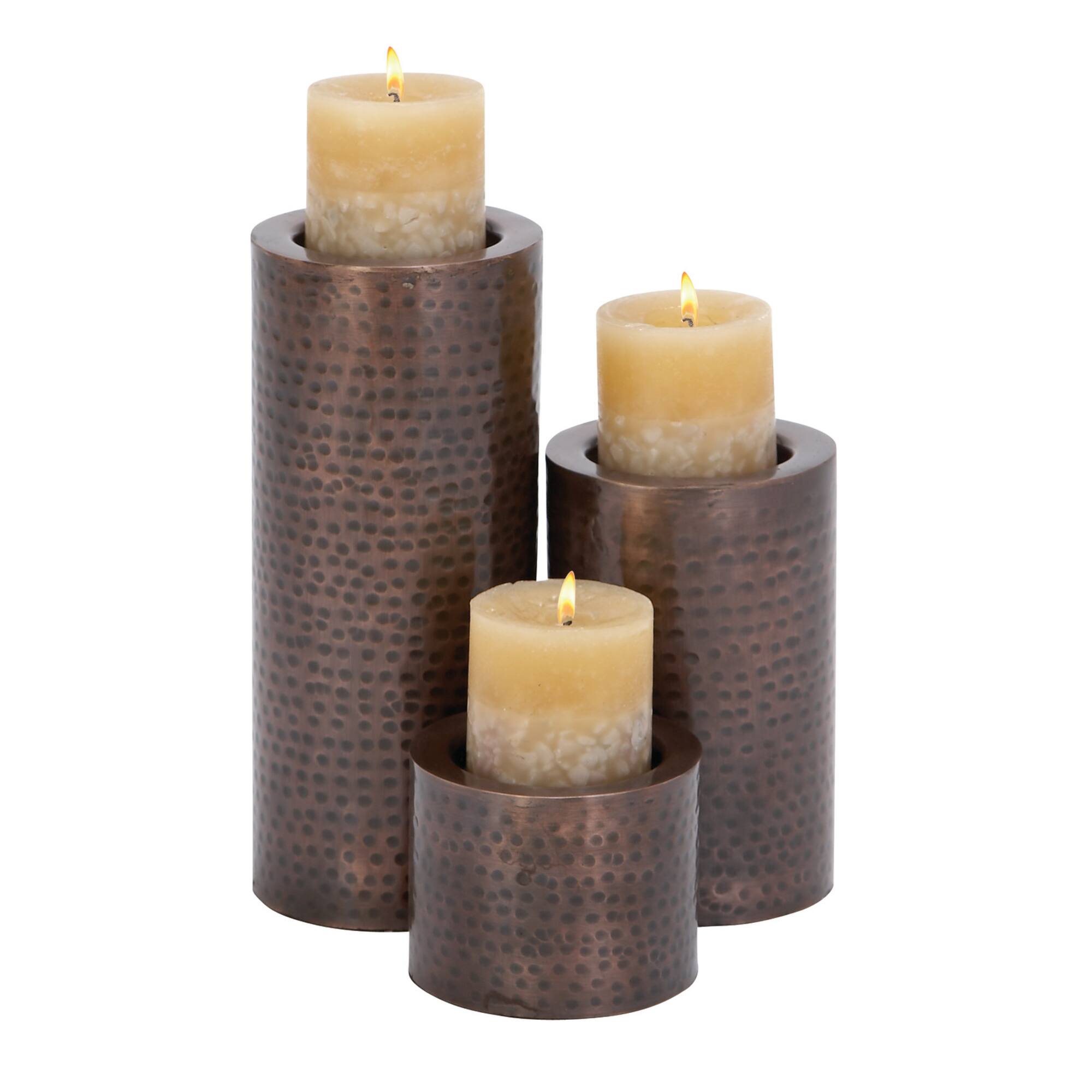 Metal Industrial 3 Piece Pillar Candle Holder Set